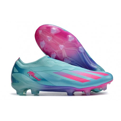 Bota de fútbol X Crazyfast.1 Laceless Messi X Miami Turquesa Rosa