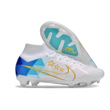 Nike Air Zoom Mercurial Superfly 9 Elite FG Blanco Azul Oro
