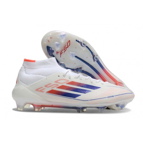 Adidas F50 Elite Mid Cut FG Blanco Rojo Solar Azul Lúcido